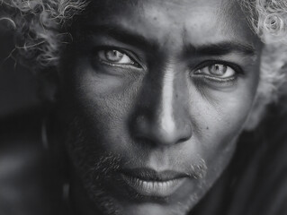 Obraz premium a close-up photograph of an indian woman with a determined and strong gaze, conveying resilience and empowerment. the strength within.