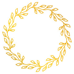 Obraz premium Aesthetic gold leaves wreath round frame