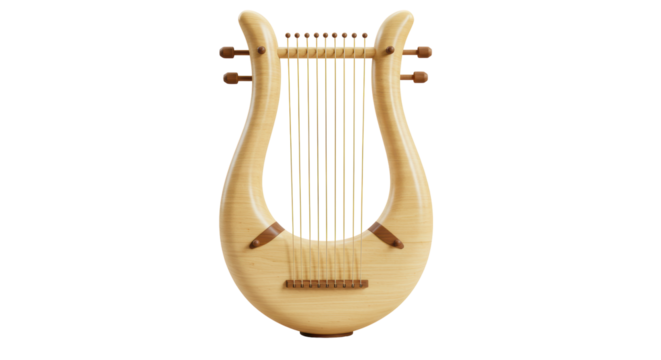 Isolated Wooden Lyre Musical Instrument