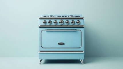 Retro-style light-blue stove with chrome accents. A classic kitchen appliance, perfect for a vintage aesthetic