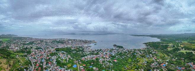 Surigao City looking towards Dinagat Island. Panoramic aerial view, Surigao Del Norte. Philippines.