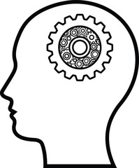 Thinking Head Silhouette with Gear