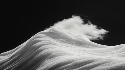 Abstract 3D Cube Mountain Range with a White Cloud on a Dark Background Minimalist Digital Landscape with Geometric Texture and Soft Lighting Dreamlike Quality