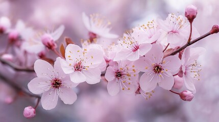 Obraz premium Delicate Cherry Blossoms in Soft Pink Hues Blooming in Spring
