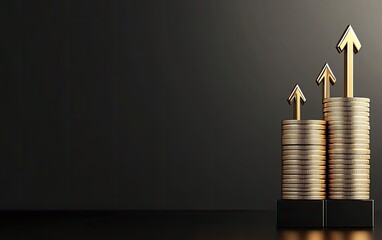 Gold coins stacking, upward trend