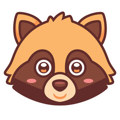 A cute, cartoon raccoon face with big eyes and a sweet smile.