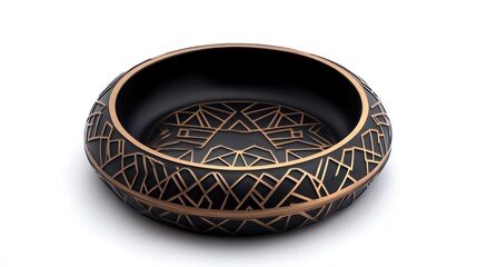 Decorative black bowl with gold geometric design