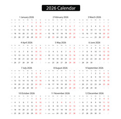 2026 Yearly Calendar Simple Design Printable
