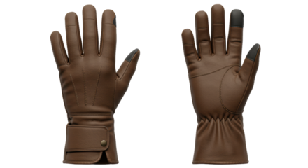 Isolated Pair of Brown Leather Winter Gloves