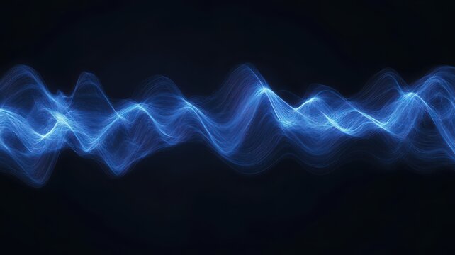 Abstract Blue Particle Wave on Dark Background