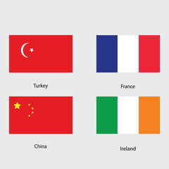 Fototapeta premium National Flags of Turkey France China and Ireland