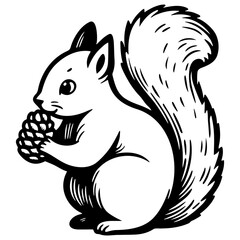 Squirrel Gnawing Pinecone Hand Drawn Sketch.