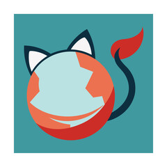 Abstract cartoon character with cat ears and devil tail on a teal background