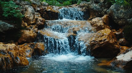 Serene Waterfall Cascading Through Rustic Rocks