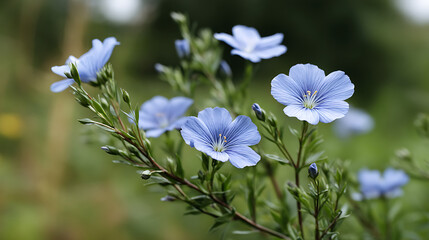 Linseed flax with blue flowers growing in the garden - Linum usitatissimum 19191819 1