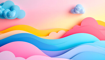 Fototapeta premium Vibrant sunset waves abstract landscape digital art soft color palette aerial view fantasy