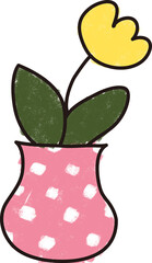 Yellow flowers planted in a pink pot