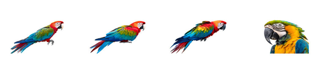 Vibrant Scarlet Macaw Bird Grouping, Cut Out Transparent