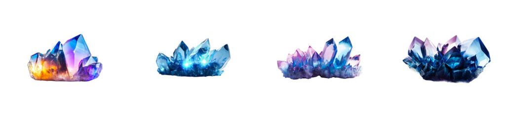 Obraz premium Assortment of radiant quartz crystal specimens, cut out transparent