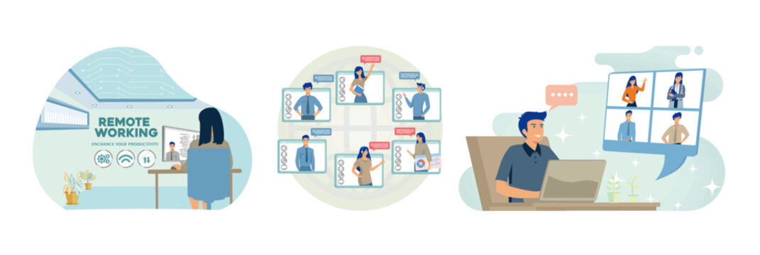 Teleworking and communication.  Online remote video conference call. Online conference from home.