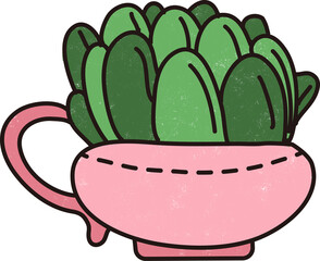 Plants planted in pink cups