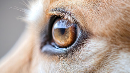 Obraz premium Close up macro shot of dog eye, showcasing intricate details and warm colors of iris, evoking sense of connection
