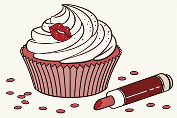 39 a delicious red velvet cupcake with sweet cream cheese frosting, a red lipstick, sparkly glitter, high detail, soft lighting, photorealistic, studio shot, 8k