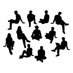 Seated People in Minimal Hand Drawn Style Vector Illustrations for Architectural Layouts Floor Plans CAD Designs and Urban Presentation Concepts


