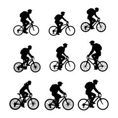 Naklejka premium Minimal Hand Drawn Vector Illustrations of Cycling People for Architectural Design Featuring Human Figures on Bicycles for Urban Planning Layouts and CAD Drawings
