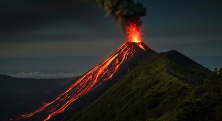 Volcano erupting at night (2)