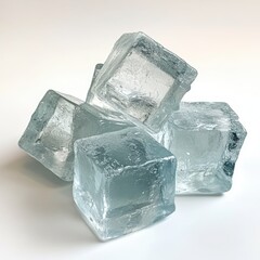 Obraz premium Pile of clear ice cubes stacked on a white background