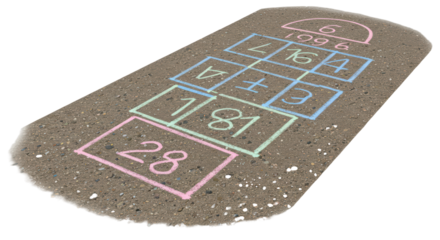 Isolated Hopscotch Drawing on Asphalt with Colored Chalks