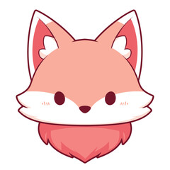 Cute pink fox cartoon head with big ears and simple design.