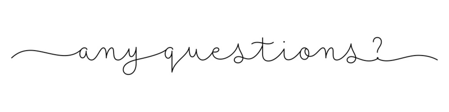 ANY QUESTIONS? black calligraphy banner on transparent background