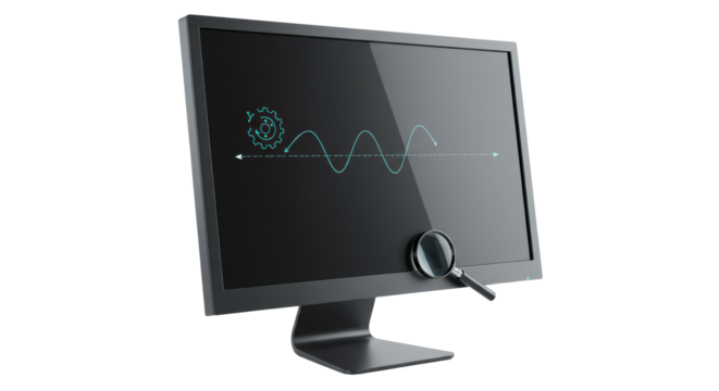 Isolated Magnifying Glass on Computer Screen with Business Growth
