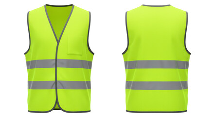 Isolated Front and Back View of Neon Yellow Safety Vest