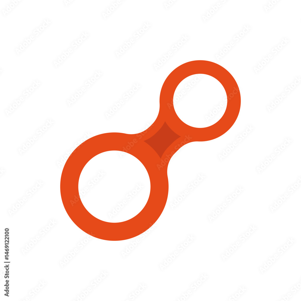 Poster orange abstract shape with two circles connected by a bar with a diamond in the center design elemen