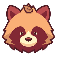 Cute cartoon raccoon face with a leaf on its head.