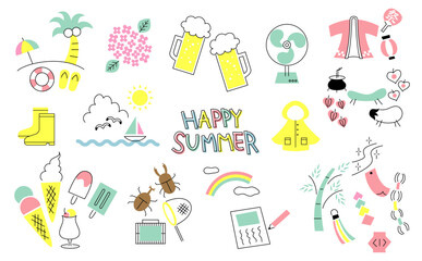 夏の手描きイラストセット