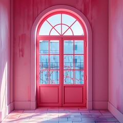Obraz premium Stylish vintage window with pink wall high resolution picture