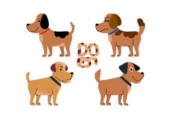 Illustration of various dog pet animal collection vector illustration. Cute cartoon sketch outline dogs isolated on background.