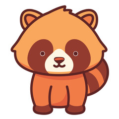 A cute cartoon raccoon dog with a striped tail stands upright.