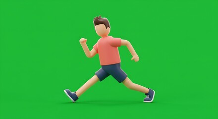 Fototapeta premium cartoon slim person jogging or stretching, active lifestyle icon, centered on green screen 