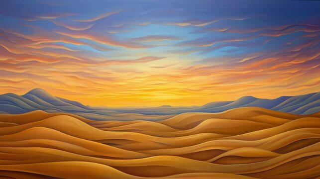 Sunset over rolling hills and distant mountains.