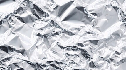 Crinkled Silver Foil Texture with Bright Reflections on Light Background