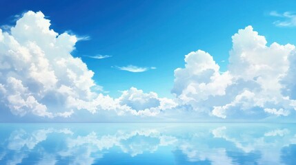 Peaceful sky, clouds reflected in calm water.