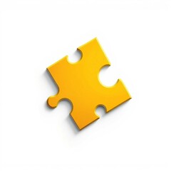 Einzelnes gelbes Puzzlest&uuml;ck auf wei&szlig;em Hintergrund, modern, einfach und mit realistischem Lichtschatten.