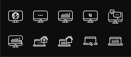 Remote Work Line Icons . Freelancer Work from Home, Video Call, Online Meeting, Teleconference Vector Set