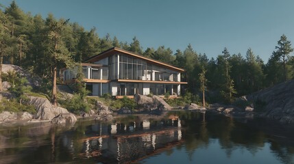 modern house on the lake .