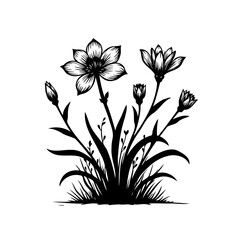Elegant floral arrangement featuring stylized blooms in black and white vector design